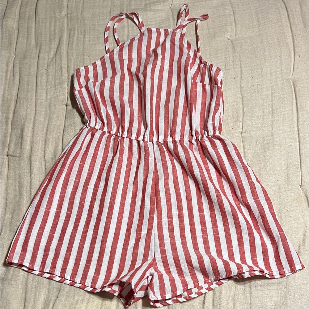 Orange and White Striped Kids Romper